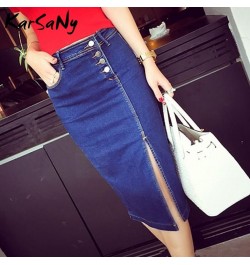 Women Pencil Skirt Midi Jeans Strech 2002 Summer High Waisted Denim Skirts Women Summer Jeans Midi Skirt Buttons Denim Skirts...