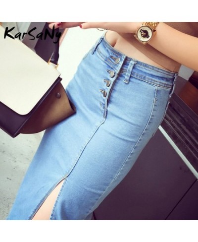 Women Pencil Skirt Midi Jeans Strech 2002 Summer High Waisted Denim Skirts Women Summer Jeans Midi Skirt Buttons Denim Skirts...