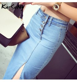 Women Pencil Skirt Midi Jeans Strech 2002 Summer High Waisted Denim Skirts Women Summer Jeans Midi Skirt Buttons Denim Skirts...