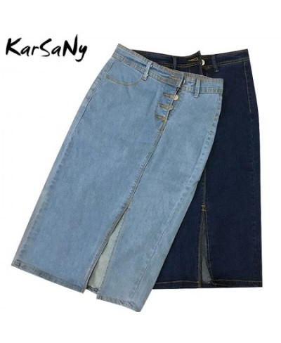 Women Pencil Skirt Midi Jeans Strech 2002 Summer High Waisted Denim Skirts Women Summer Jeans Midi Skirt Buttons Denim Skirts...