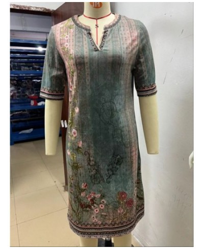 2023 Woman Summer Beach Dress Vintage Elegant Floral Printed Dress Casual Loose Ethnic Style V Neck Party Dresses For Female ...