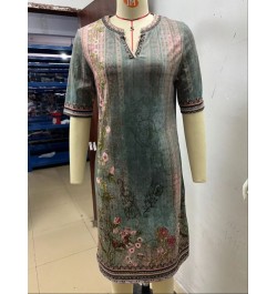 2023 Woman Summer Beach Dress Vintage Elegant Floral Printed Dress Casual Loose Ethnic Style V Neck Party Dresses For Female ...