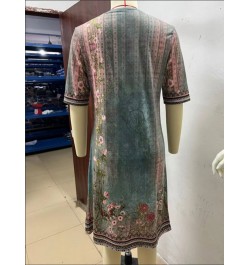 2023 Woman Summer Beach Dress Vintage Elegant Floral Printed Dress Casual Loose Ethnic Style V Neck Party Dresses For Female ...