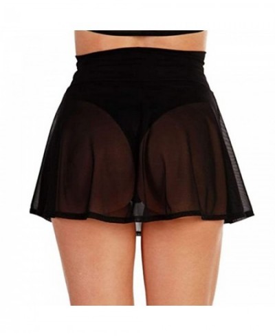 Women's Sheer Mesh Mini Skirts High Waist Solid Color See Through Skater Skirt Beach Cover-ups $19.90 - Skirts