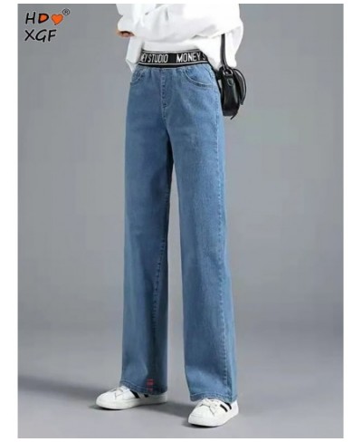 Korean Fashion Baggy Wide Leg Pant Casual Looes Elastic High Waist Straight Denim Pants Womens Vintage Pantalones 2023 Y2k $3...