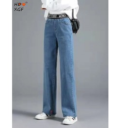 Korean Fashion Baggy Wide Leg Pant Casual Looes Elastic High Waist Straight Denim Pants Womens Vintage Pantalones 2023 Y2k $3...