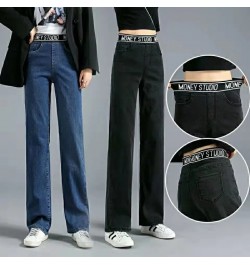 Korean Fashion Baggy Wide Leg Pant Casual Looes Elastic High Waist Straight Denim Pants Womens Vintage Pantalones 2023 Y2k $3...