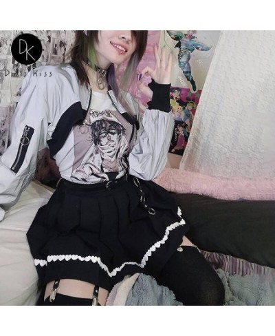 Japanese Harajuku E-girl Heart Printed Kwaii Skirts Gothic High Waist Pleated A-line Mini Skirt Women Grunge Black Streetwear...