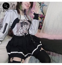 Japanese Harajuku E-girl Heart Printed Kwaii Skirts Gothic High Waist Pleated A-line Mini Skirt Women Grunge Black Streetwear...