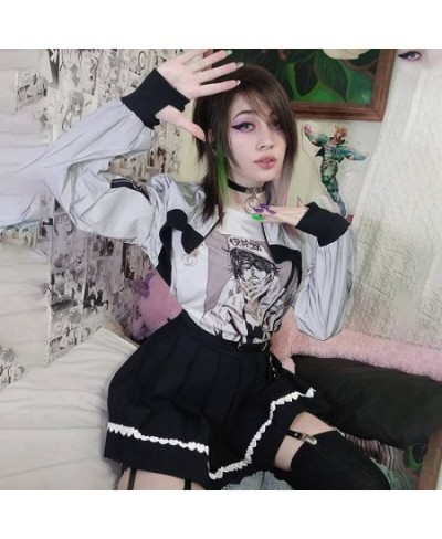 Japanese Harajuku E-girl Heart Printed Kwaii Skirts Gothic High Waist Pleated A-line Mini Skirt Women Grunge Black Streetwear...