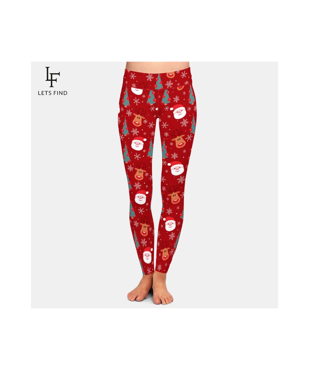 Women Fashion High Waist Legging 3D Christmas Reindeer Santa Tree and Snowflakes Print Warm Leggings $24.50 - Bottoms