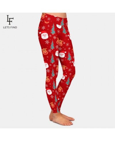 Women Fashion High Waist Legging 3D Christmas Reindeer Santa Tree and Snowflakes Print Warm Leggings $24.50 - Bottoms