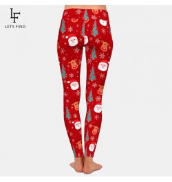 Women Fashion High Waist Legging 3D Christmas Reindeer Santa Tree and Snowflakes Print Warm Leggings $24.50 - Bottoms