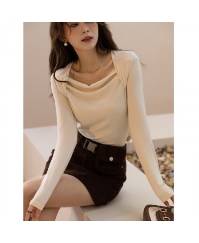 Knitted T-shirts for Women Autumn Soft Slim Square Collar Pullover Patchwork Long Sleeved Tops Female Clothes MXB33T0522 $42....