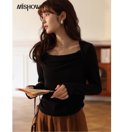 Knitted T-shirts for Women Autumn Soft Slim Square Collar Pullover Patchwork Long Sleeved Tops Female Clothes MXB33T0522 $42....