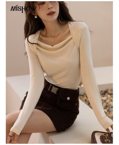 Knitted T-shirts for Women Autumn Soft Slim Square Collar Pullover Patchwork Long Sleeved Tops Female Clothes MXB33T0522 $42....