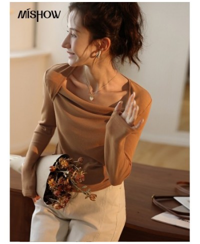 Knitted T-shirts for Women Autumn Soft Slim Square Collar Pullover Patchwork Long Sleeved Tops Female Clothes MXB33T0522 $42....