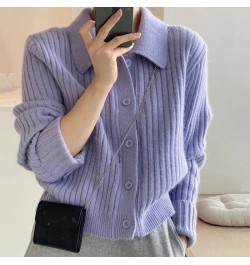 Turn Down Knit Cardigan Women Autumn Winter Button Up Solid Color Sweater Coats Woman Long Sleeve Soft Cardigans Ladies $38.1...