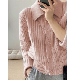 Turn Down Knit Cardigan Women Autumn Winter Button Up Solid Color Sweater Coats Woman Long Sleeve Soft Cardigans Ladies $38.1...