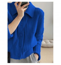 Turn Down Knit Cardigan Women Autumn Winter Button Up Solid Color Sweater Coats Woman Long Sleeve Soft Cardigans Ladies $38.1...