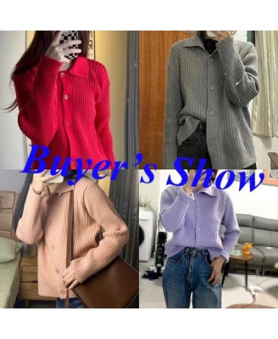 Turn Down Knit Cardigan Women Autumn Winter Button Up Solid Color Sweater Coats Woman Long Sleeve Soft Cardigans Ladies $38.1...