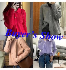 Turn Down Knit Cardigan Women Autumn Winter Button Up Solid Color Sweater Coats Woman Long Sleeve Soft Cardigans Ladies $38.1...