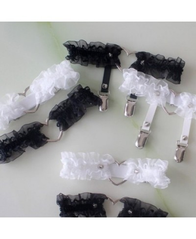 Women Girls Sweet Ruffled Lace Garter Belt Metal Heart Wedding Leg Harness Gothic Punk Kawaii Stretchy Thigh Ring Clubwear $1...