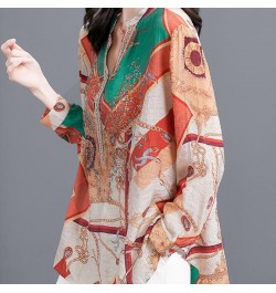 Vintage Printed V-Neck Oversized Loose Diamonds Blouse Women's Clothing 2022 Autumn New Casual Pullovers Office Lady Shirt $3...