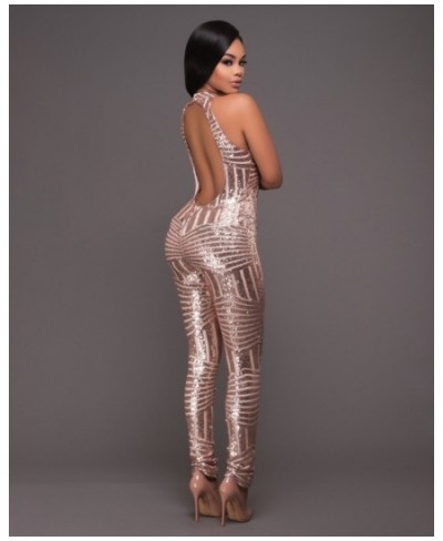 Sexy Mesh Jumpsuits Sequins for Women Long Rompers Womens Bodycon Jumpsuit Bodysuit 2 Colors F0090 Backless $67.14 - Jumpsuits