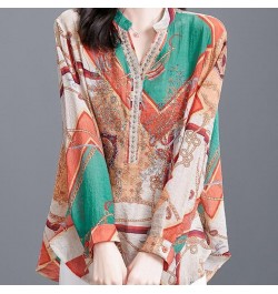 Vintage Printed V-Neck Oversized Loose Diamonds Blouse Women's Clothing 2022 Autumn New Casual Pullovers Office Lady Shirt $3...