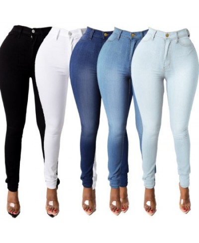 Fashion High-Waist Women'S Jeans 2022 New Slim Denim Pencil Pants Stretch Full Length Skinny Pants Solid Color Casual Trouser...