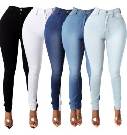 Fashion High-Waist Women'S Jeans 2022 New Slim Denim Pencil Pants Stretch Full Length Skinny Pants Solid Color Casual Trouser...