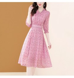 Pink Floral Chiffon Dresses Women 2022 Spring And Summer New Temperament A-line V-Neck Print Sweet Vestidos For Women $59.45 ...