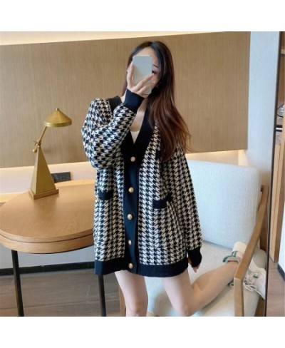 Women Cardigans Coat Single-breasted V-Neck Kint Sweater Cardigans Women Vintage Casual Loose Elegant Cardigans Femme $57.62 ...