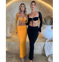 Ladies Night Club Wear Y2K 2 Piece Long Sleeve Backless Crop Top High Waist Bodycon Maxi Skirt Matching Set Women Birthday $3...