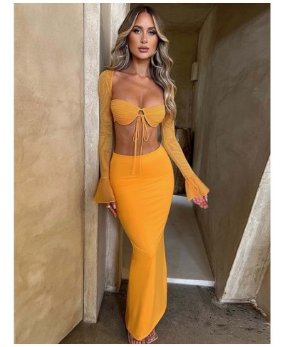 Ladies Night Club Wear Y2K 2 Piece Long Sleeve Backless Crop Top High Waist Bodycon Maxi Skirt Matching Set Women Birthday $3...