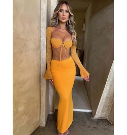 Ladies Night Club Wear Y2K 2 Piece Long Sleeve Backless Crop Top High Waist Bodycon Maxi Skirt Matching Set Women Birthday $3...