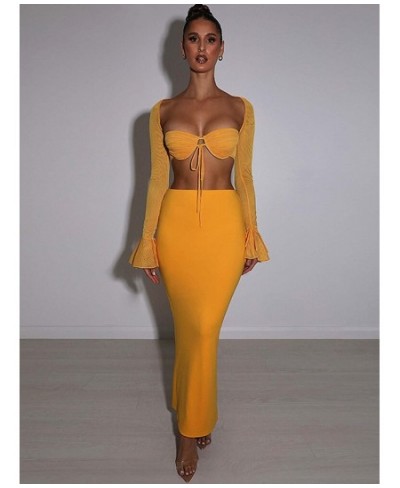 Ladies Night Club Wear Y2K 2 Piece Long Sleeve Backless Crop Top High Waist Bodycon Maxi Skirt Matching Set Women Birthday $3...