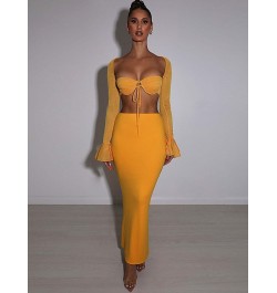 Ladies Night Club Wear Y2K 2 Piece Long Sleeve Backless Crop Top High Waist Bodycon Maxi Skirt Matching Set Women Birthday $3...