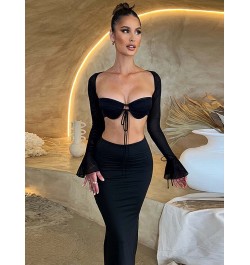 Ladies Night Club Wear Y2K 2 Piece Long Sleeve Backless Crop Top High Waist Bodycon Maxi Skirt Matching Set Women Birthday $3...