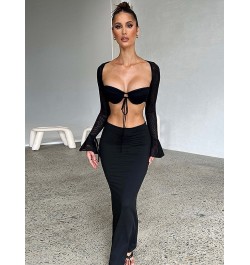 Ladies Night Club Wear Y2K 2 Piece Long Sleeve Backless Crop Top High Waist Bodycon Maxi Skirt Matching Set Women Birthday $3...