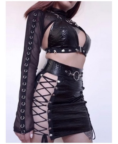 Gothic Skirts Bandage Micro Mini Skirt Extreme Sexy Grunge Clothes Y2k Hollow Out Vintage Skirt Slim Fit Aesthetic Draw Rope ...