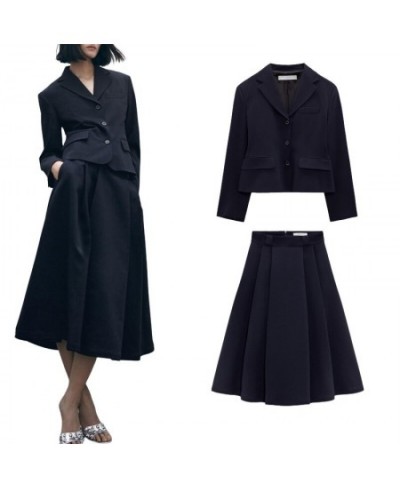 2023 New Style Fashion Women Blazer Skirts Sets Female Office Lady Elegant Single Breasted Jackets Mid-Calf A-Line Solid Skir...