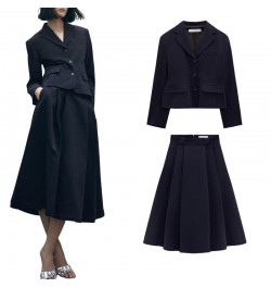 2023 New Style Fashion Women Blazer Skirts Sets Female Office Lady Elegant Single Breasted Jackets Mid-Calf A-Line Solid Skir...