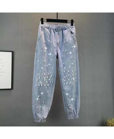 Rivet Jeans Women's Fashion 2023 Summer New Harem Pants Loose Tight Waist Beaded Leggings Women's Denim Trousers $51.03 - Jeans
