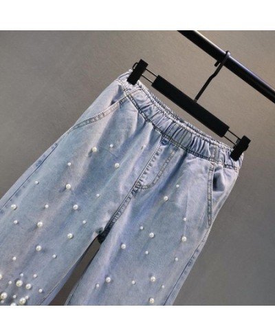 Rivet Jeans Women's Fashion 2023 Summer New Harem Pants Loose Tight Waist Beaded Leggings Women's Denim Trousers $51.03 - Jeans