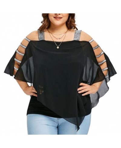 Plus Size Women T-Shirts Solid Color Hollow Out Boat Neck Batwing Sleeves Casual Top Plus Size T-Shirts $32.41 - Plus Size Cl...