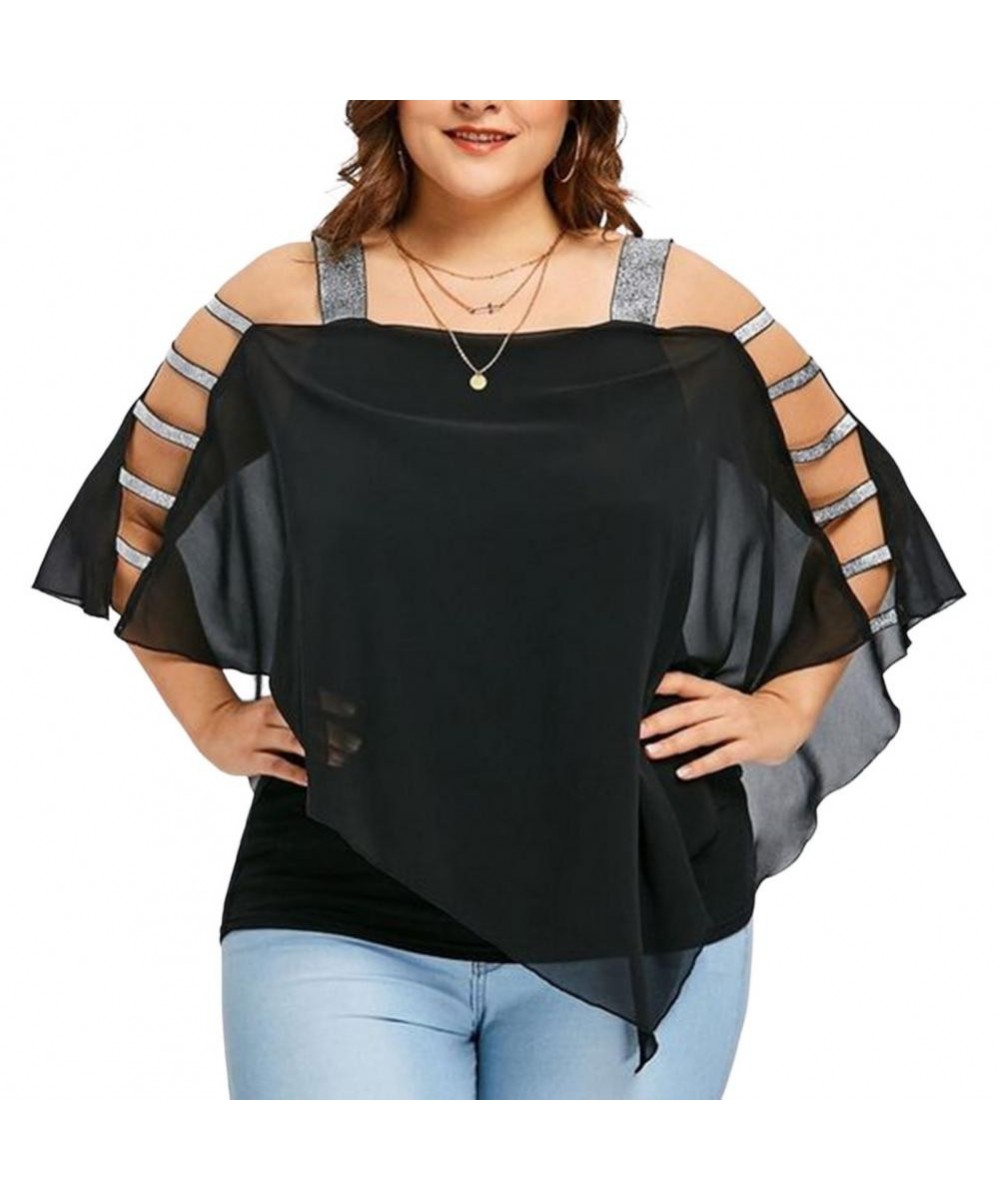 Plus Size Women T-Shirts Solid Color Hollow Out Boat Neck Batwing Sleeves Casual Top Plus Size T-Shirts $32.41 - Plus Size Cl...