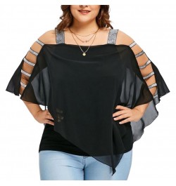 Plus Size Women T-Shirts Solid Color Hollow Out Boat Neck Batwing Sleeves Casual Top Plus Size T-Shirts $32.41 - Plus Size Cl...