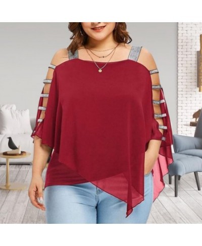 Plus Size Women T-Shirts Solid Color Hollow Out Boat Neck Batwing Sleeves Casual Top Plus Size T-Shirts $32.41 - Plus Size Cl...